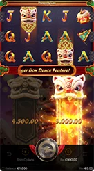 Prosperity Lion · Membaca animasi pilar dan tampilan angka hasil pada area tengah layar.